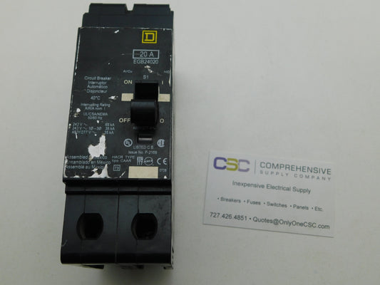 EGB24020 - Square D 20A Amp 2P Pole 35kA@480Y/277V Bolt On Circuit Breaker