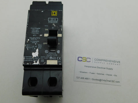 EGB24020 - Square D 20A Amp 2P Pole 35kA@480Y/277V Bolt On Circuit Breaker