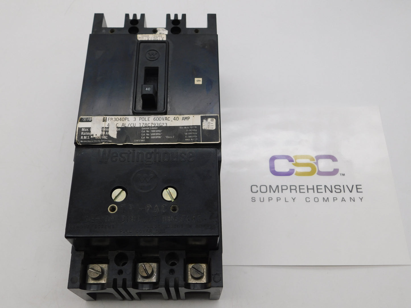 FB3040PL - Westinghouse 40A Amp 3P Pole 200kA@600V Feed Through Circuit Breaker