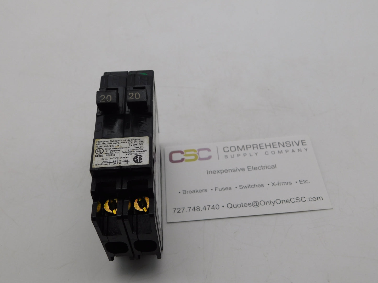 Q2020 - Siemens 20/20A Amp 2X1P Pole 10kA@120/240V Plug On Duplex Circuit Breaker