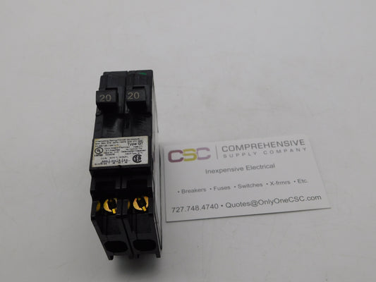 Q2020 - Siemens 20/20A Amp 2X1P Pole 10kA@120/240V Plug On Duplex Circuit Breaker