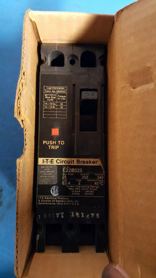 E22B025 - ITE 25A Amp 2P Pole 10kA@240V Bolt On Circuit Breaker