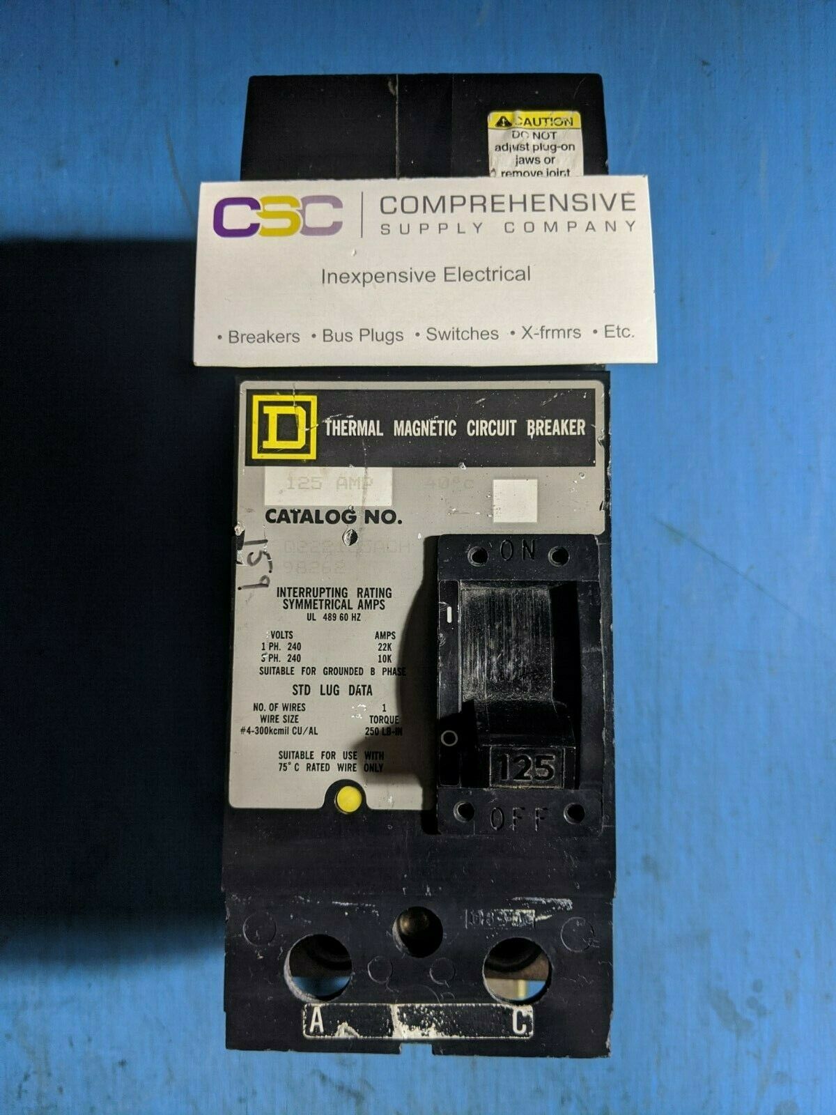 Q222125ACH - Square D 125A Amp 2P Pole 22kA@240V I-Line Plug On Circuit Breaker W/Gray Label
