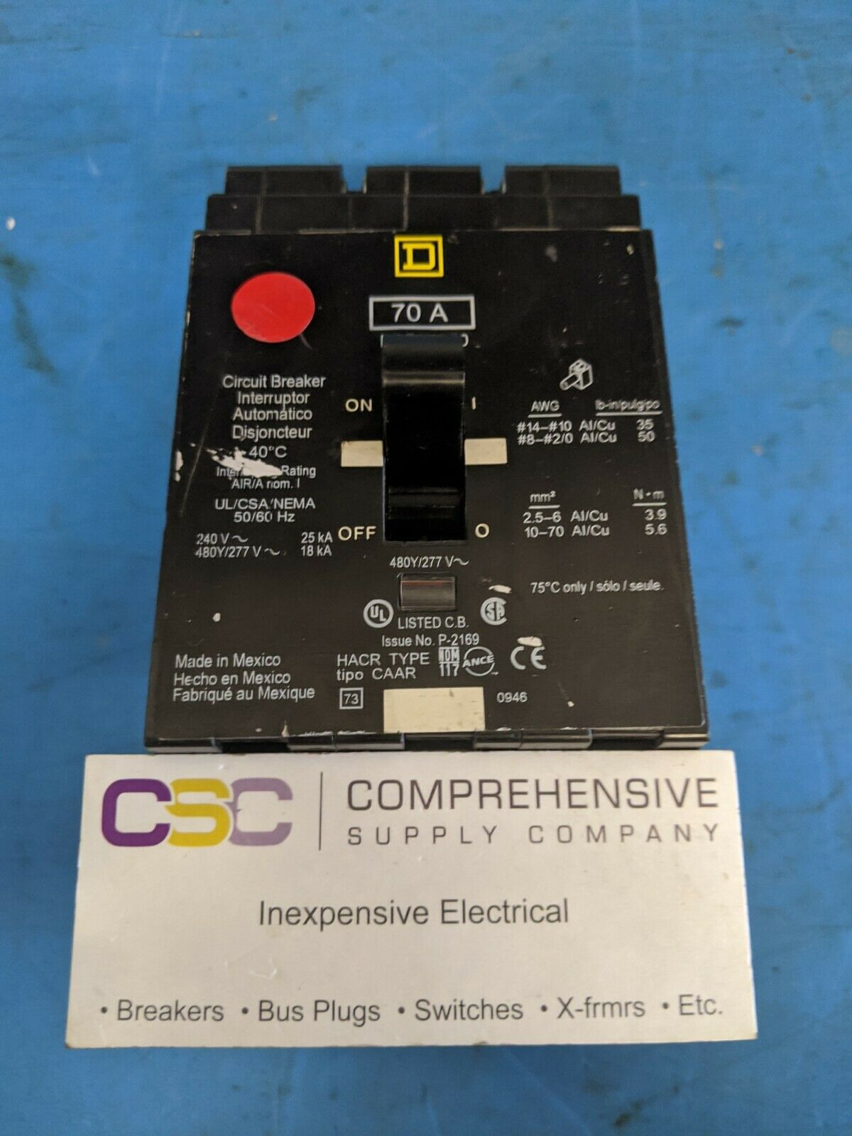 EDB34070 - Square D 70A Amp 3P Pole 18kA@480Y/277V Bolt On Circuit Breaker