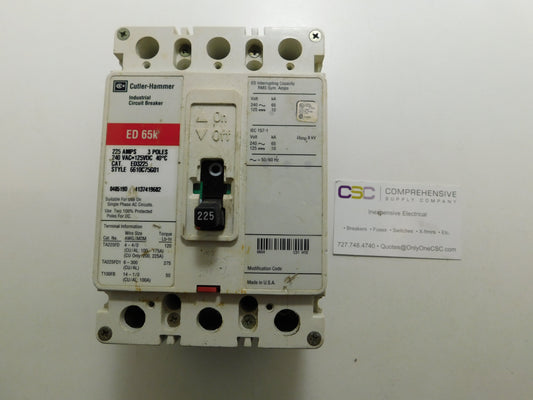 ED3225 - Cutler Hammer 225A Amp 3P Pole 65kA@240V Feed Through Circuit Breaker W/Red Label