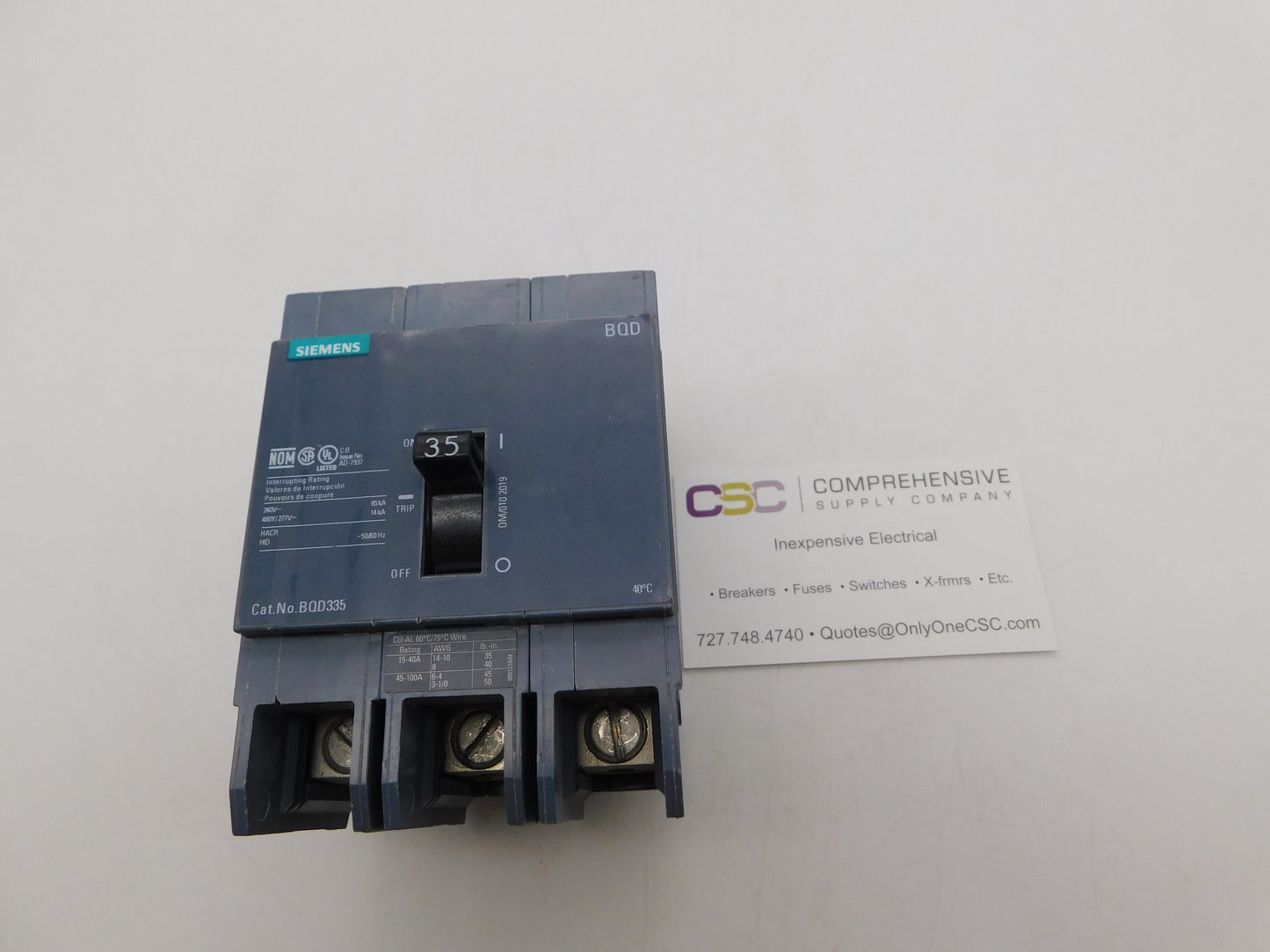 BQD335 - Siemens 35A Amp 3P Pole 14kA@480Y/277V Bolt On Gray Circuit Breaker