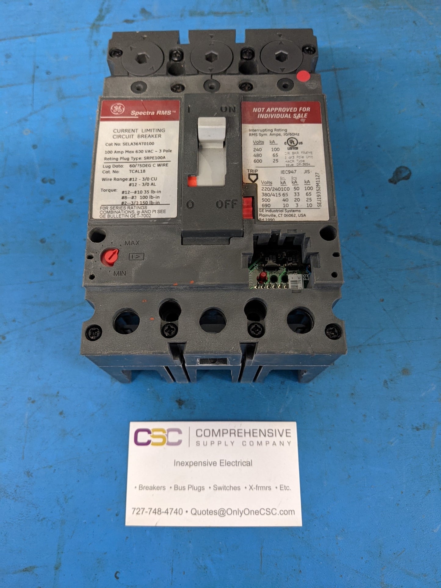 SELA36AT0100 - GE 100A Amp 3P Pole 600V 65kA@480V Feed Through Sela Circuit Breaker