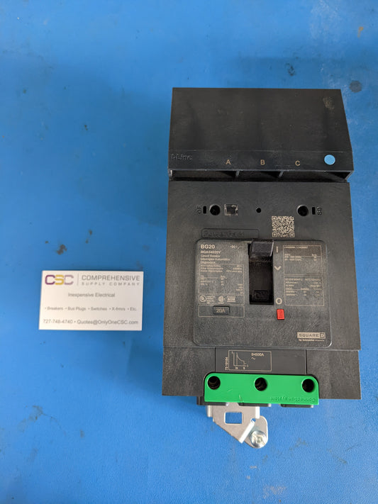 BGA34020Y - Square D 20A Amp 3P Pole 35kA@480Y/277V I-Line Plug On Powerpact Circuit Breaker
