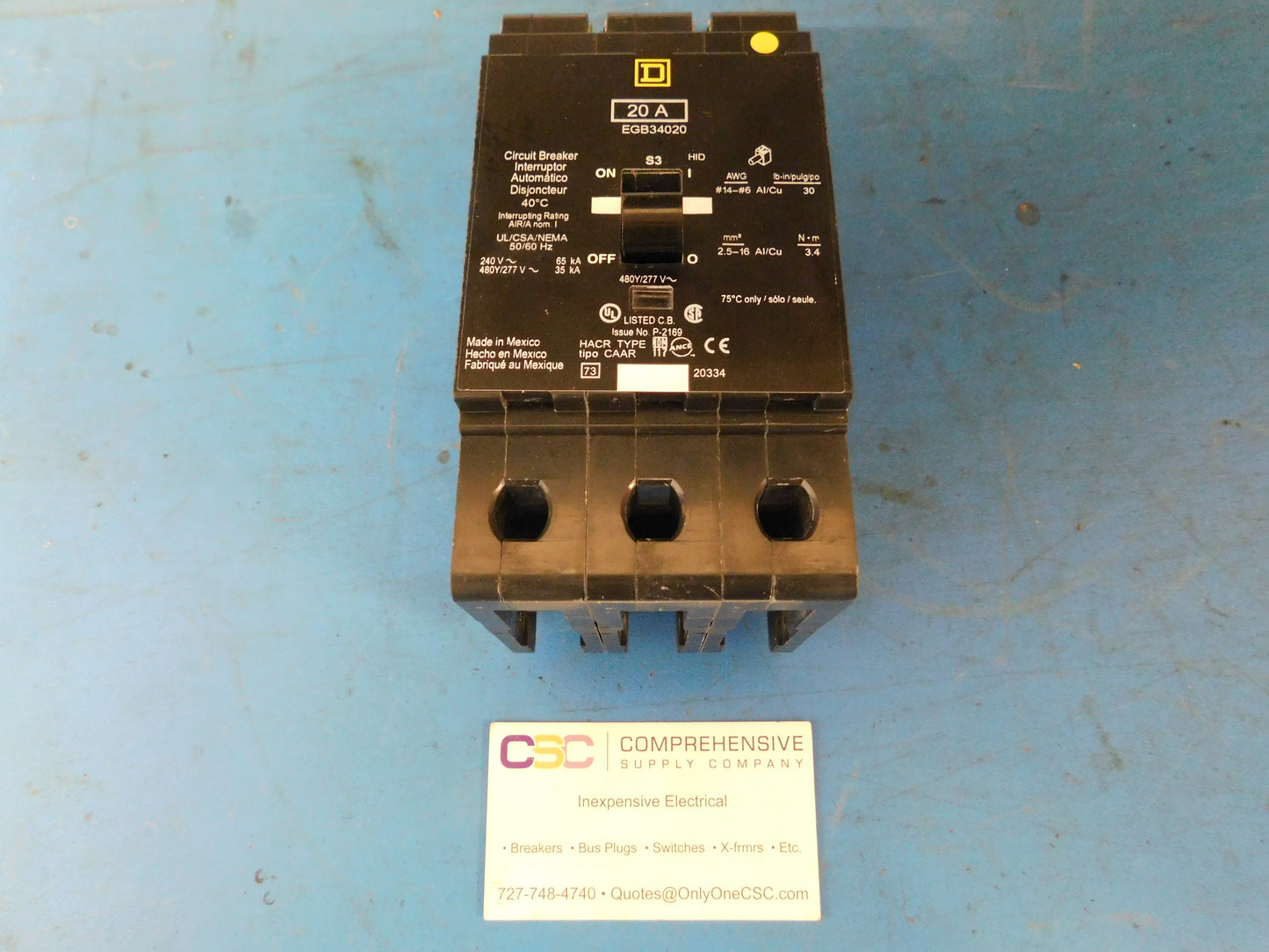 EGB34020 - Square D 20A Amp 3P Pole 35kA@480Y/277V Bolt On Circuit Breaker