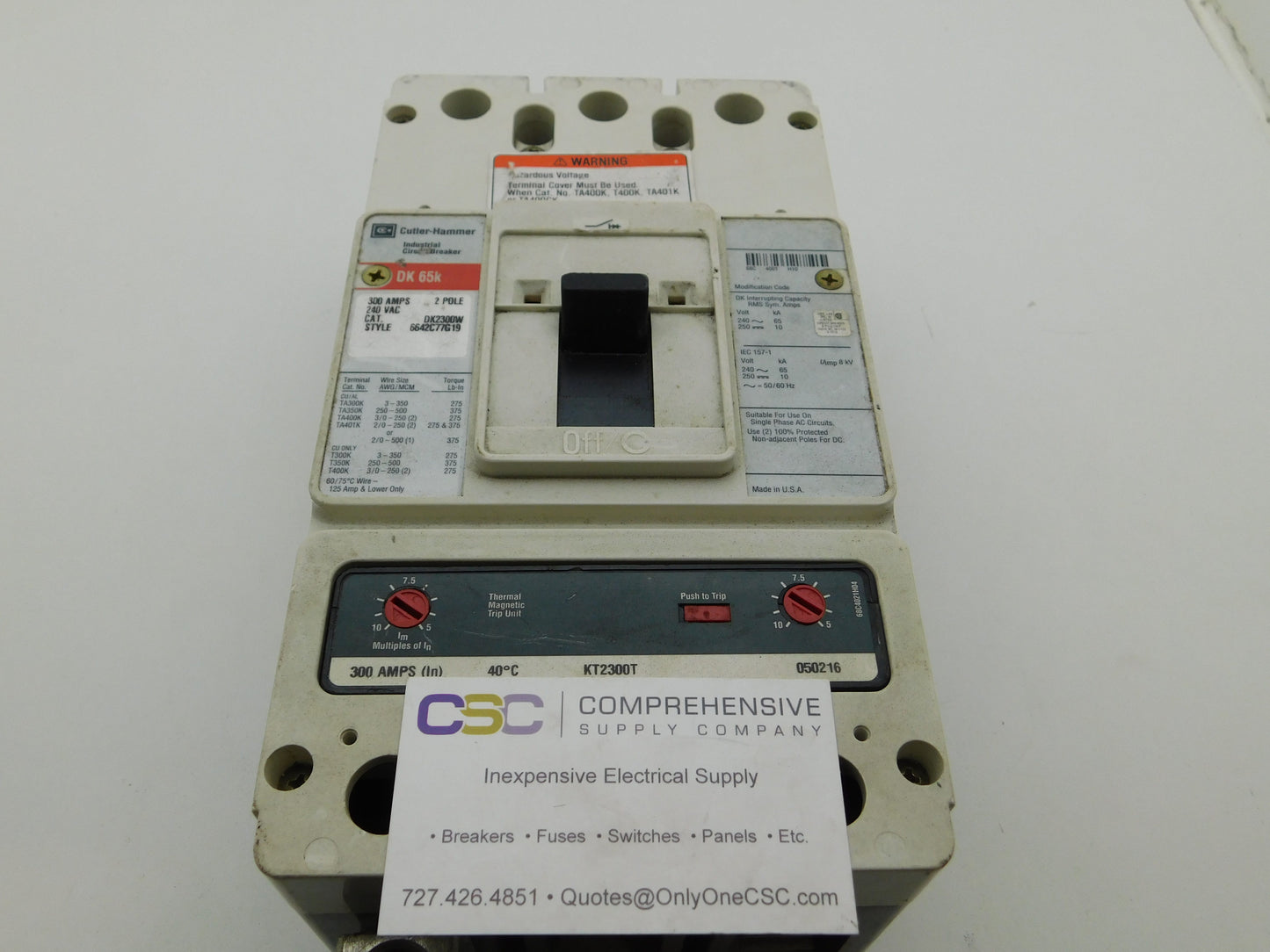 DK2300W - Cutler Hammer 300A Amp 2P Pole 65kA@240V Feed Through Circuit Breaker W/300A Kt2300T Trip