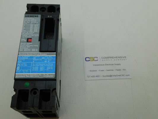 ED42B050 - Siemens 50A Amp 2P Pole 18kA@480V Bolt On Circuit Breaker W/Gray Label