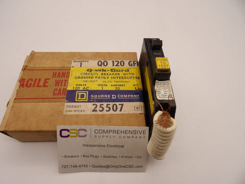 QO120GFI - Square D 20A Amp 1P Pole 10kA@120V Plug On Ground Fault GFCI Circuit Breaker - Older Series