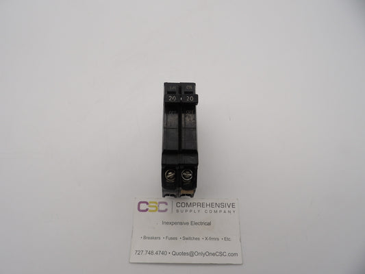 THQP220 - GE 20A Amp 2P Pole 10kA@120/240V Plug On Thin Circuit Breaker - Older Series