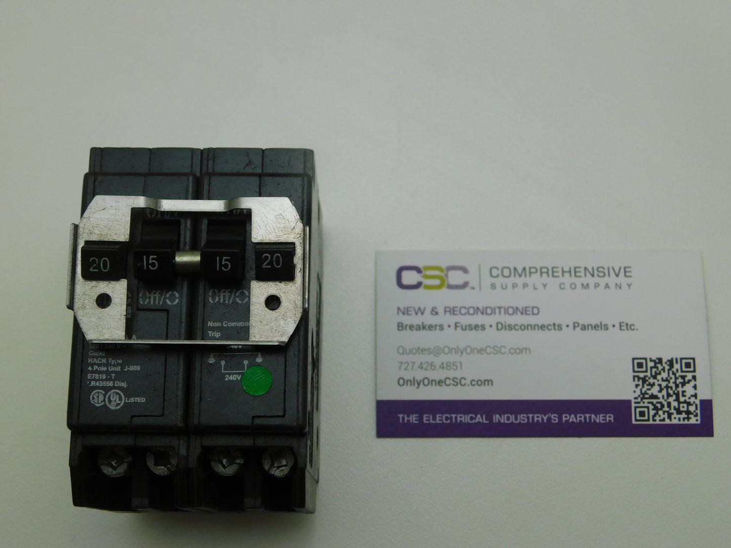 BQ220215 - Cutler Hammer 20/15/15/20A Amp 4P (2P/2P) Pole 10kA@120/240V Plug On Quadplex Circuit Breaker