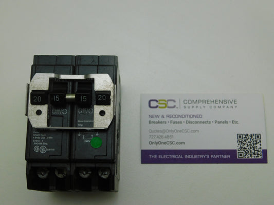BQ220215 - Cutler Hammer 20/15/15/20A Amp 4P (2P/2P) Pole 10kA@120/240V Plug On Quadplex Circuit Breaker