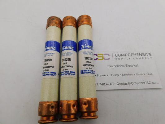 TRS20R - Mersen 20A Amp 600V Class Rk5 Tri-Onic Time Delay Cartridge Fuse - 3Pk