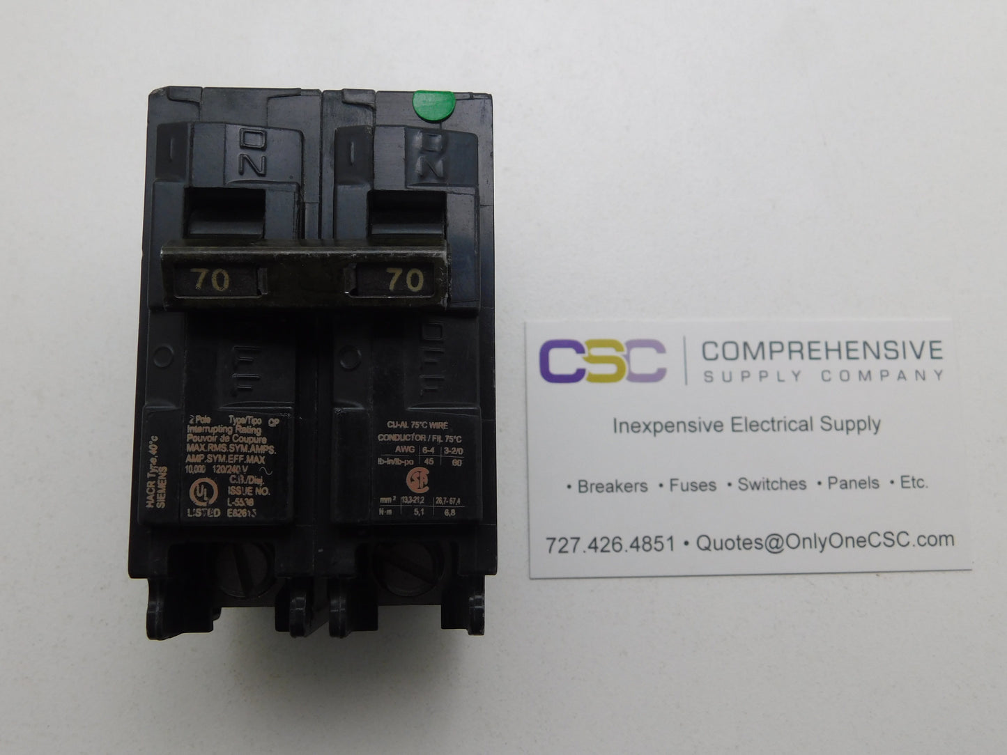 Q270 - Siemens 70A Amp 2P Pole 10kA@120/240V Plug On Circuit Breaker