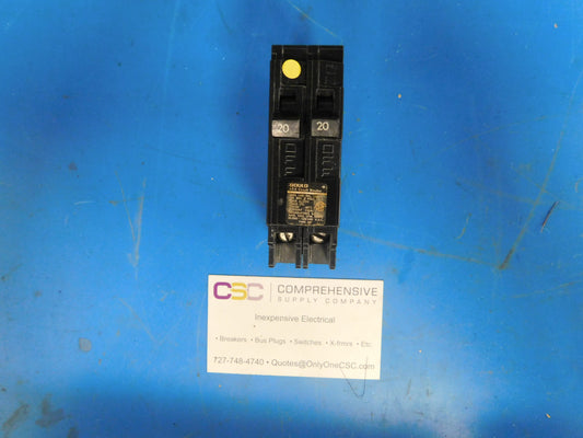 Q2020 - Siemens 20/20A Amp 2X1P Pole 10kA@120/240V Plug On Duplex Circuit Breaker - Older Series