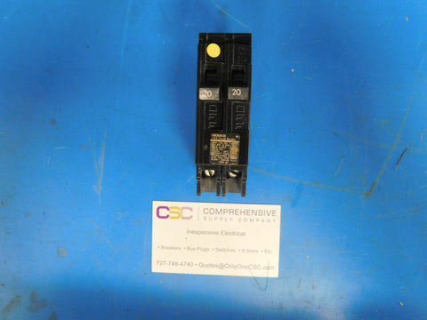 Q2020 - Siemens 20/20A Amp 2X1P Pole 10kA@120/240V Plug On Duplex Circuit Breaker - Older Series