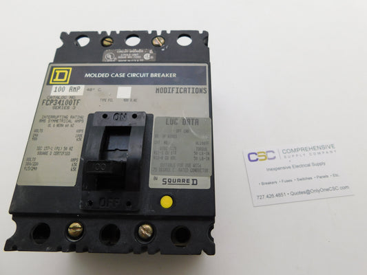 FCP34100TF - Square D 100A Amp 3P Pole 65kA@480V Feed Through Circuit Breaker W/Gray Label And Top Feed