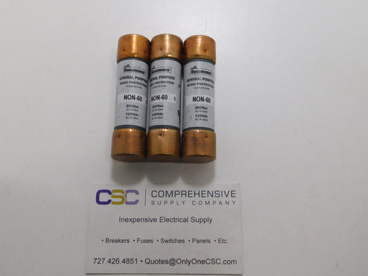 NON60 - Bussmann 60A Amp 250V Class H One-Time Cartridge Fuse - 3 Pack
