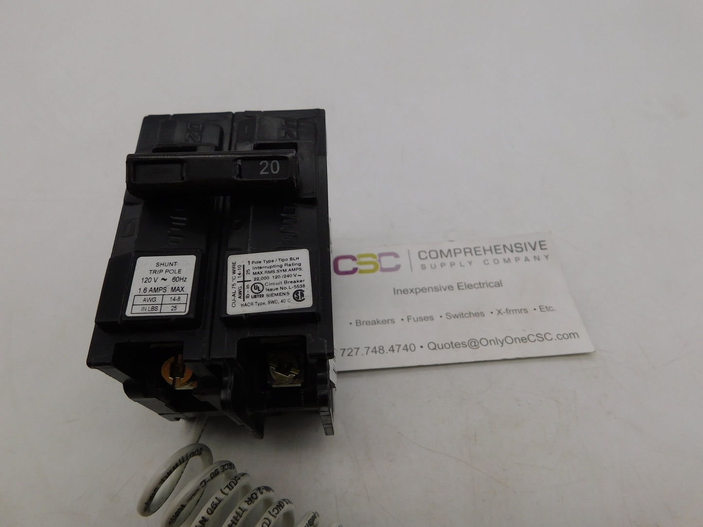 B120H00S01 - Siemens 20A Amp 1P Pole 22kA@120/240V Bolt On Circuit Breaker W/120V Shunt Trip