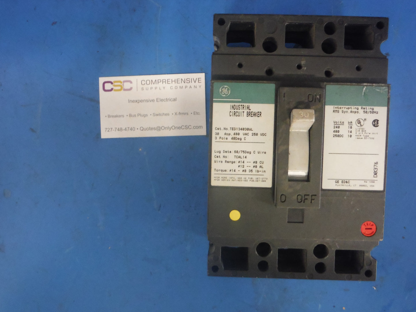 TED134030WL - GE 30A Amp 3P Pole 14kA@480V Bolt On Circuit Breaker