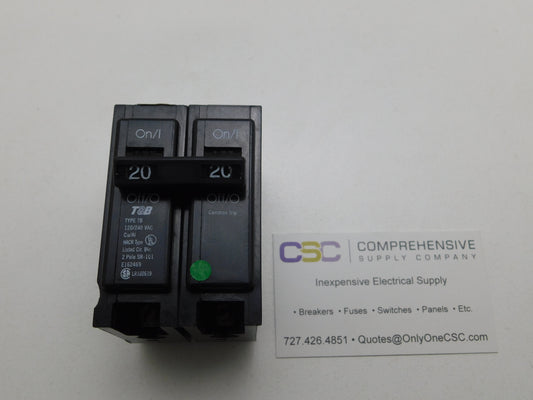 TB220 - T & B 20A Amp 2P Pole 10kA@120/240V Plug On Circuit Breaker