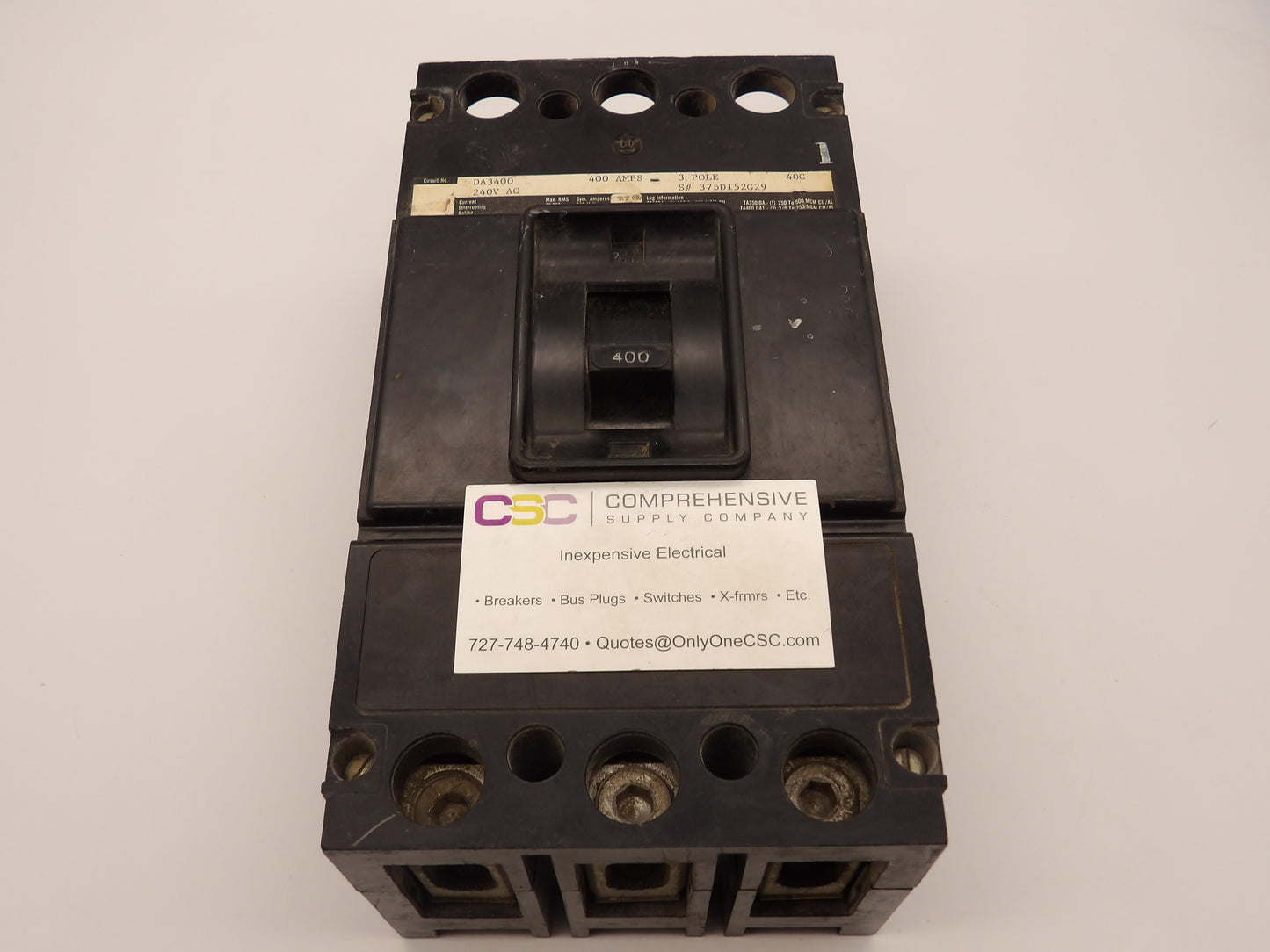 DA3400 - Westinghouse 400A Amp 3P Pole 600V 30kA@480V Feed Through Circuit Breaker
