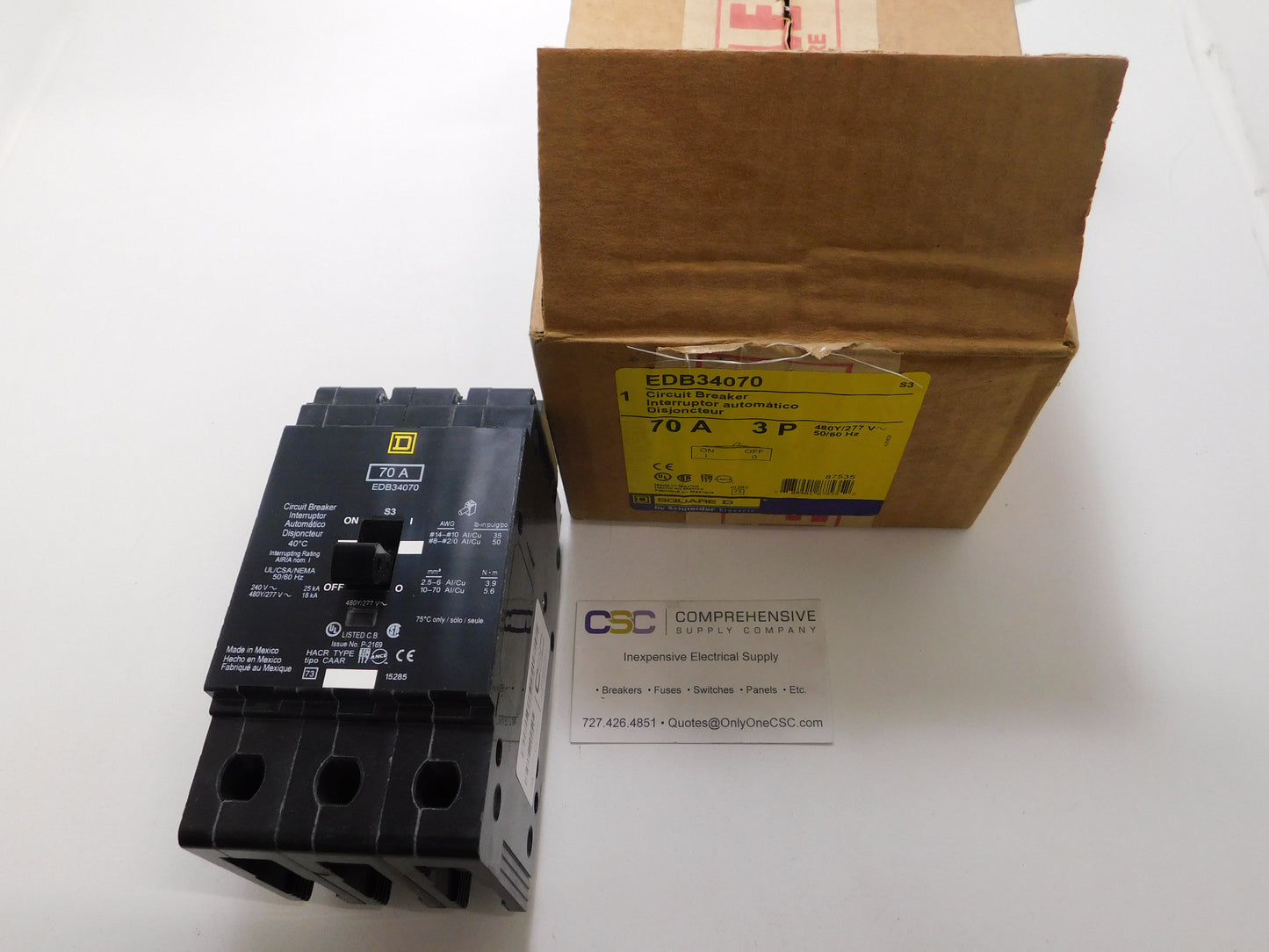 EDB34070 - Square D 70A Amp 3P Pole 18kA@480Y/277V Bolt On Circuit Breaker