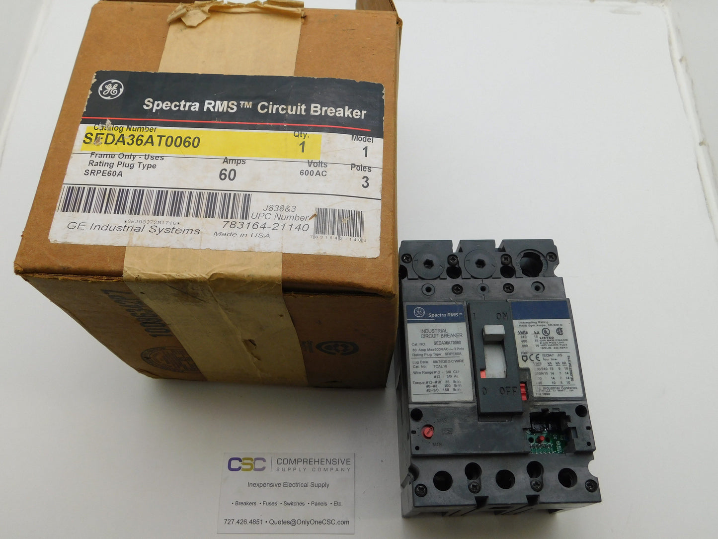 SEDA36AT0060 - GE 60A Amp 3P Pole 600V 18kA@480V Bolt On Circuit Breaker