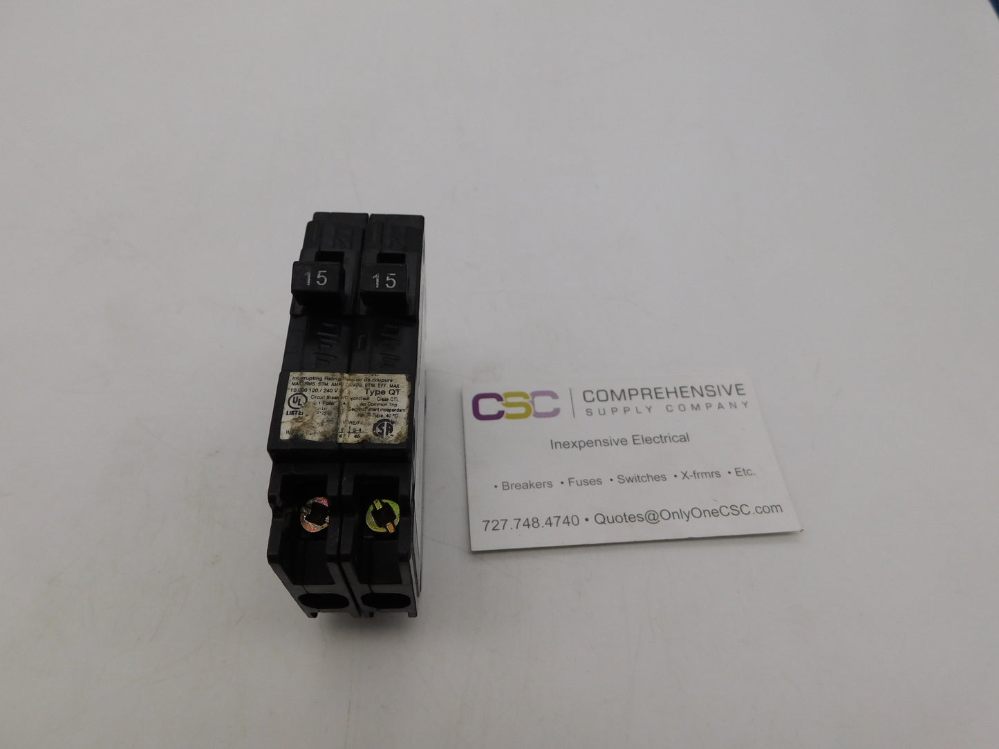 Q1515 - Siemens 15/15A Amp 2X1P Pole 10kA@120/240V Plug On Duplex Circuit Breaker