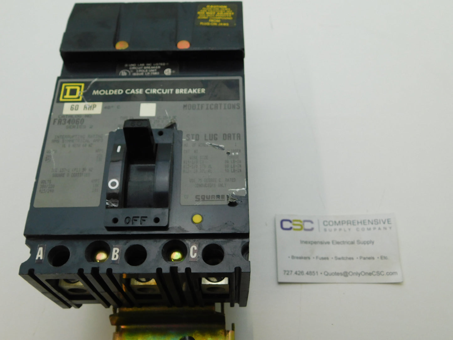 FA34060 - Square D 60A Amp 3P Pole 18kA@480V I-Line Plug On Circuit Breaker W/Gray Label