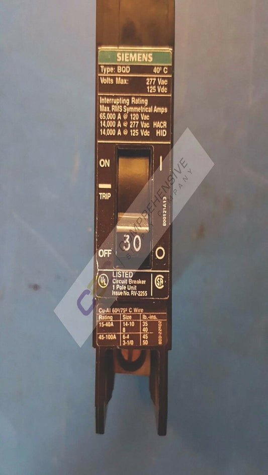 BQD130 - Siemens 30A Amp 1P Pole 120/277V 14kA@277V Bolt On Black Circuit Breaker