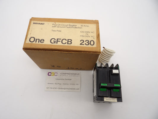 GFCB230 - Bryant 30A Amp 2P Pole 10kA@120/240V Plug On Circuit Breaker