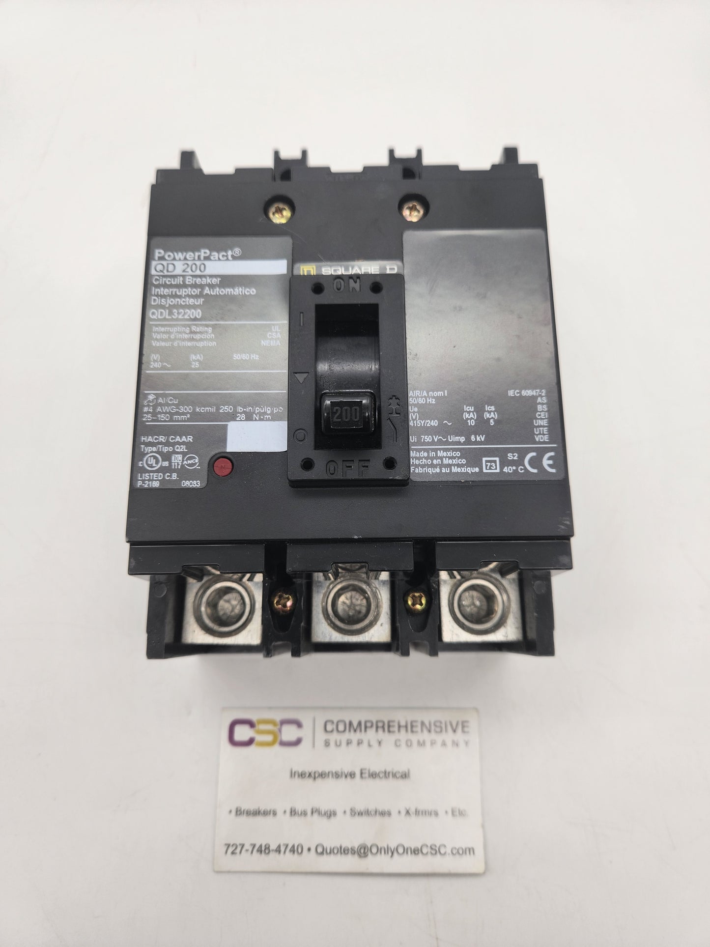 QDL32200 - Square D 200A Amp 3P Pole 25kA@240V Feed Through Powerpact Circuit Breaker