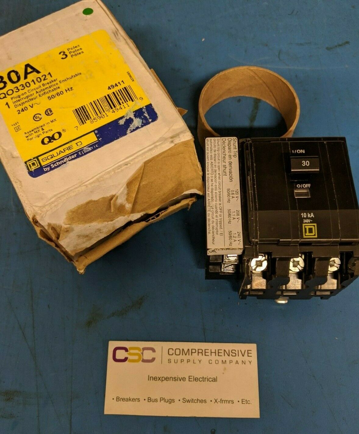 QO3301021 - Square D 30A Amp 3P Pole 10kA@240V Plug On Qo Circuit Breaker W/120/240V Shunt Trip