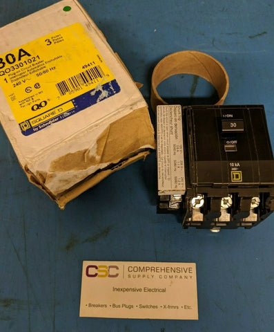 QO3301021 - Square D 30A Amp 3P Pole 10kA@240V Plug On Qo Circuit Breaker W/120/240V Shunt Trip