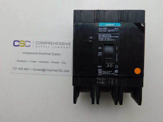 BQD330 - Siemens 30A Amp 3P Pole 14kA@480Y/277V Bolt On Black Circuit Breaker