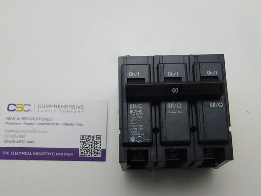 BR360 - Cutler Hammer 60A Amp 3P Pole 10kA@240V Plug On Circuit Breaker