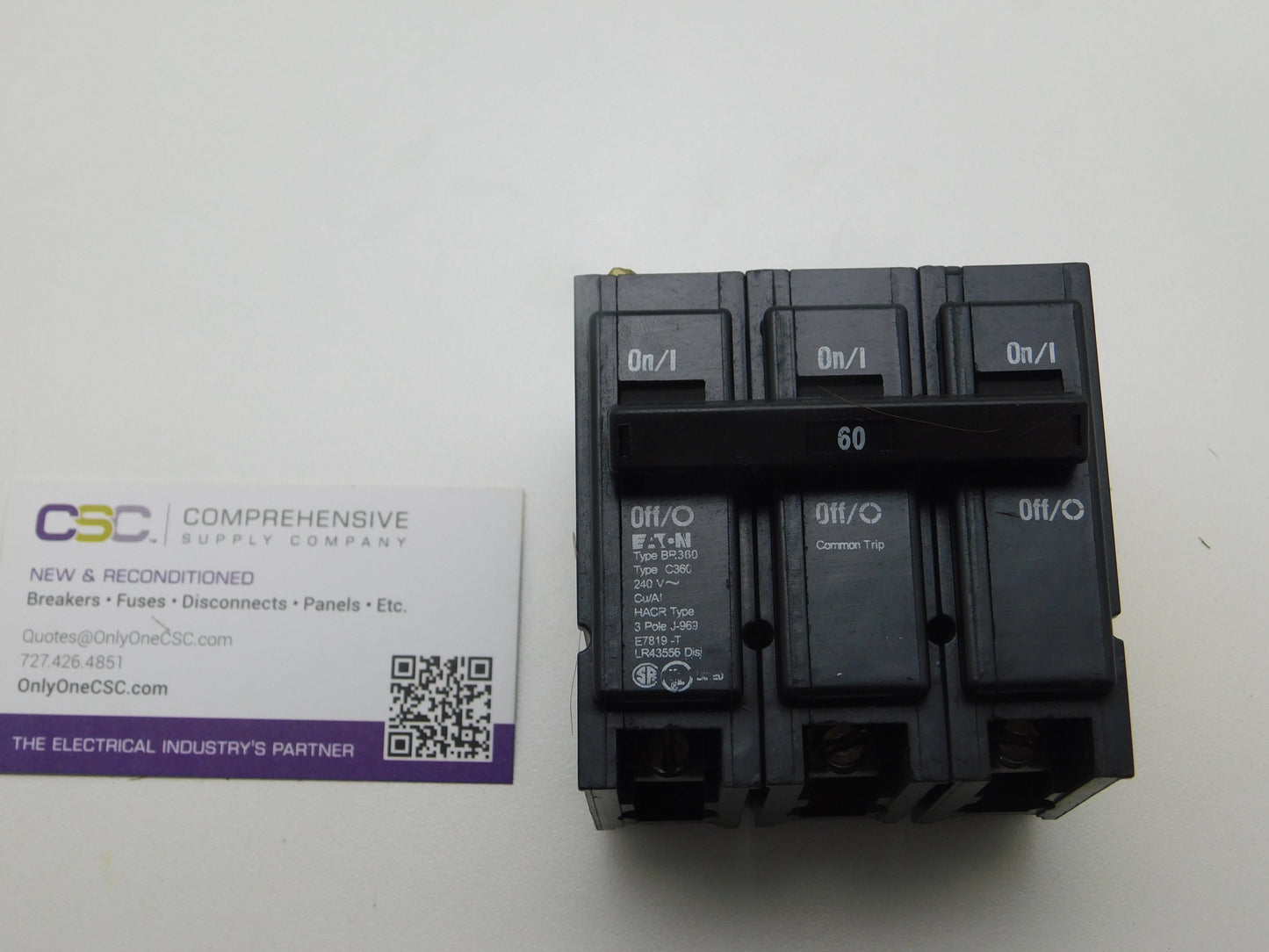 BR360 - Cutler Hammer 60A Amp 3P Pole 10kA@240V Plug On Circuit Breaker