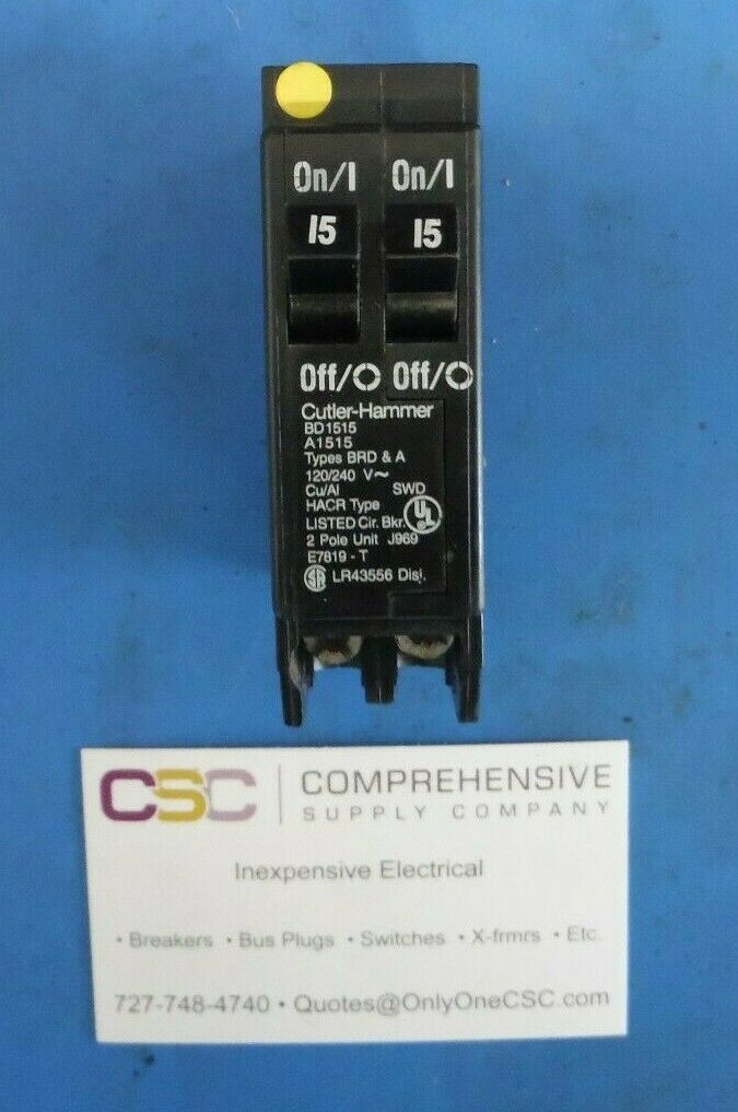 BD1515 - Eaton 15/15A Amp 2X1P Pole 10kA@120/240V Plug On Duplex Circuit Breaker