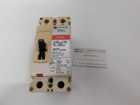 ED2125 - Eaton 125A Amp 2P Pole 65kA@240V Bolt On Circuit Breaker W/ Red Label