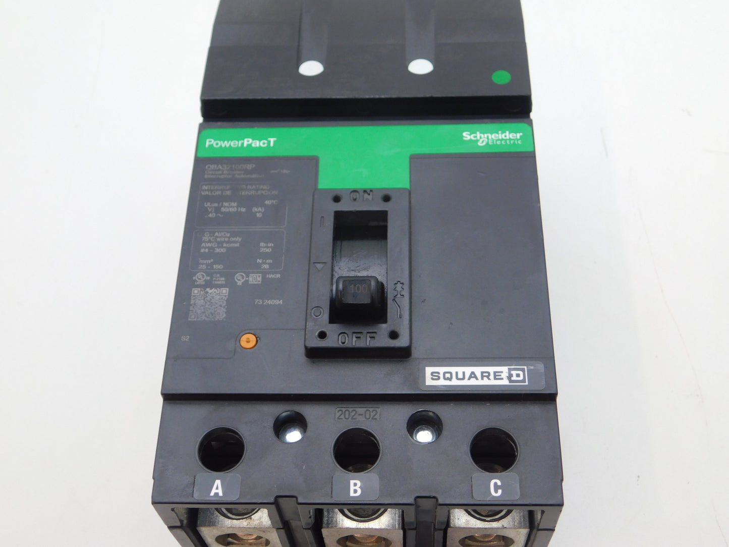 QBA32100RP - Square D 100A Amp 3P Pole 10kA@240V I-Line Plug On Powerpact Circuit Breaker