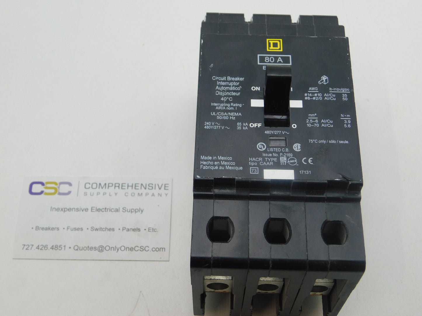EGB34080 - Square D 80A Amp 3P Pole 35kA@480Y/277V Bolt On Circuit Breaker