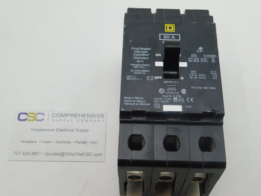 EGB34080 - Square D 80A Amp 3P Pole 35kA@480Y/277V Bolt On Circuit Breaker