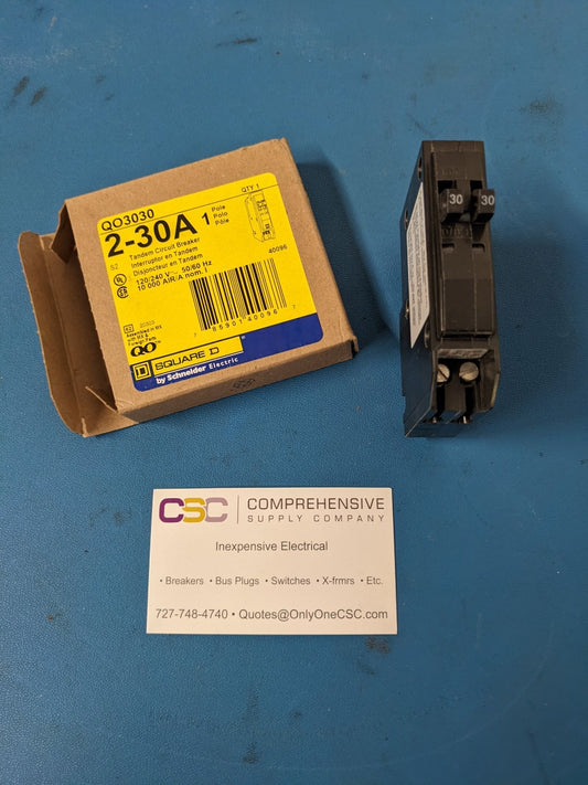 QO3030 - Square D 30/30A Amp 2X1P Pole 10kA@120/240V Plug On Duplex Circuit Breaker