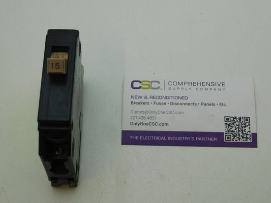 CH115 - Cutler Hammer 15A Amp 1P Pole 10kA@120/240V Plug On Circuit Breaker W/Metal Foot & Full Notch