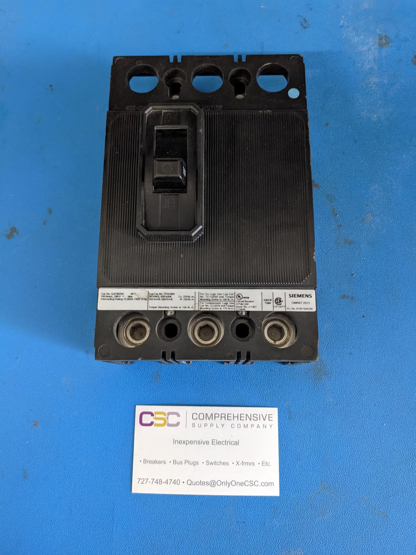 QJ23B200 - Siemens 200A Amp 3P Pole 10kA@240V Bolt On Circuit Breaker