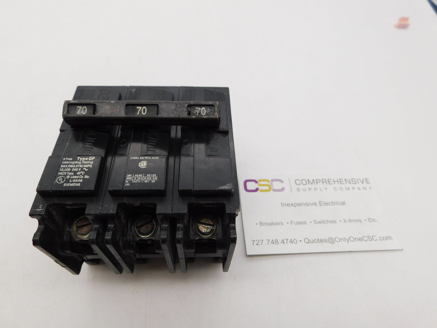 Q370 - Siemens 70A Amp 3P Pole 10kA@240V Plug On Circuit Breaker